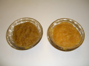 Applesauce A on the left, B on the right.