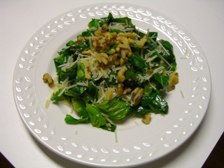 Collard greens with parmesan and walnuts