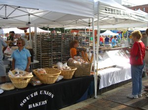 My mom investigates the pastries.